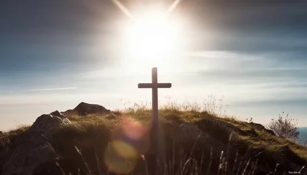 Silhouette Croix Chrétienne Sur Colline Paix Symbole Spirituel Peuple Chrétien — Photo
