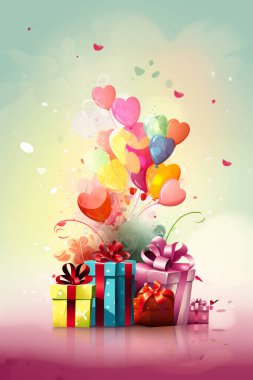 Parti, doğum günü, bebek partisi, gelin partisi, mezuniyet, iş etkinliği, büyük açılış, yıldönümü, tatil davetiyesi taslağı ve tebrik kartı şablonu için renkli basit bir illüstrasyon..