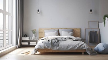 Basit, minimalist, modern yatak odası rahat ve ev ve daire için zarif, iyi bir iç mekan..