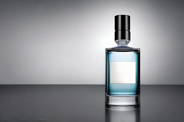 Modrá Láhev Parfém Mockup Studio Shot Izolované Pozadí Bílá Etiketa — Stock fotografie