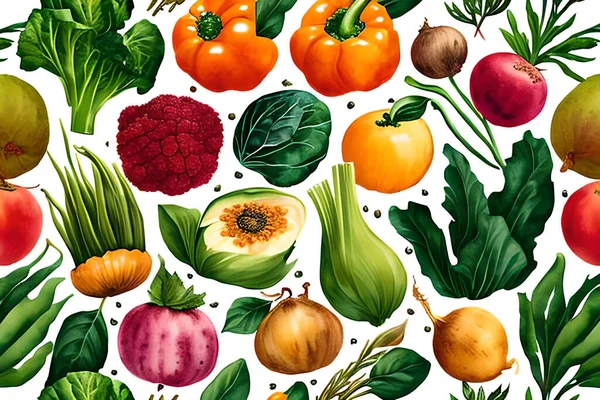 Vegetabiliskt Mönster Och Textur Bakgrund Illustration Akvarell Sömlös Samling För — Stockfoto