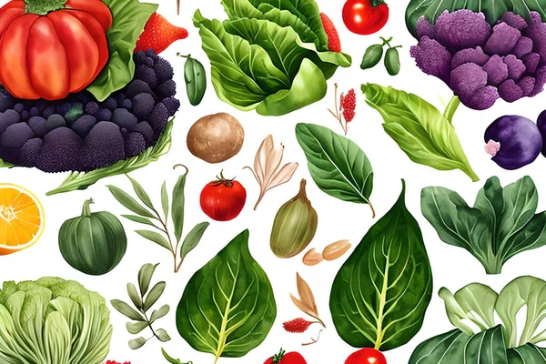 Vegetable Pattern Texture Background Illustration Watercolor Seamless Collection Fabric Any — Stock Photo, Image