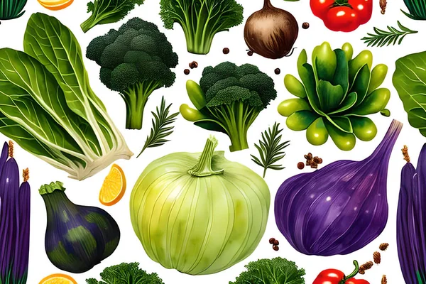 Gemüsemuster Und Textur Hintergrund Illustration Aquarell Nahtlose Sammlung Für Stoff — Stockfoto