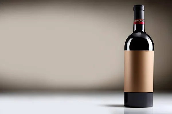 stock image Black Glass wine bottle mockup, studio shoot, good lighting, gold sticker label black seal cover, marketing and product presentation.