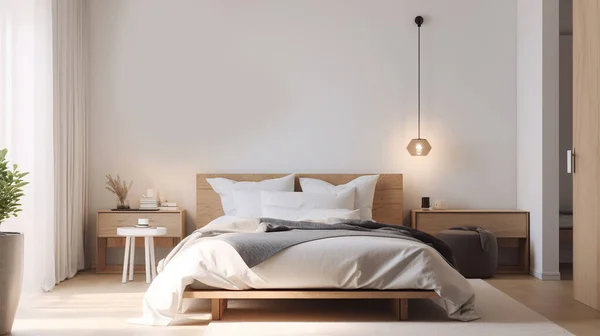 Basit, minimalist, modern yatak odası rahat ve ev ve daire için zarif, iyi bir iç mekan..