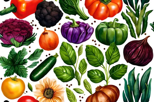 Vegetable Pattern Texture Background Illustration Watercolor Seamless Collection Fabric Any — Stock Photo, Image
