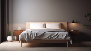 Basit, minimalist, modern yatak odası rahat ve ev ve daire için zarif, iyi bir iç mekan..