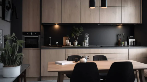 Simple Cocina Moderna Minimalista Acogedor Cómodo Elegante Para Casa Apartamento — Foto de Stock