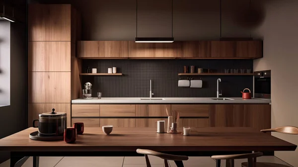 Simple Cocina Moderna Minimalista Acogedor Cómodo Elegante Para Casa Apartamento —  Fotos de Stock