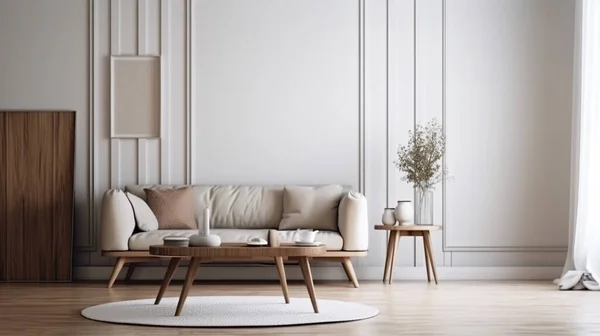 Basit minimalist modern oturma odası, rahat, rahat, ev ve daire için zarif, iyi bir iç mekan..