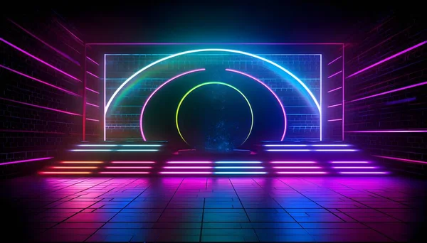 Futuristic Stage Colorful Neon Lights Stages Room Background Backdrop Empty — Stock Photo, Image