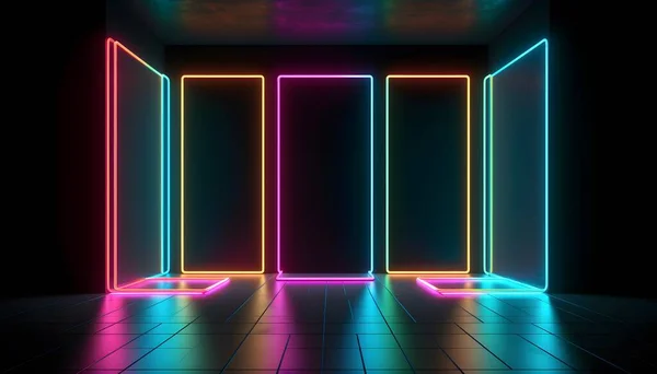 Futuristische Stage Kleurrijke Neon Lichten Podia Achtergrond Achtergrond Leeg Podium — Stockfoto