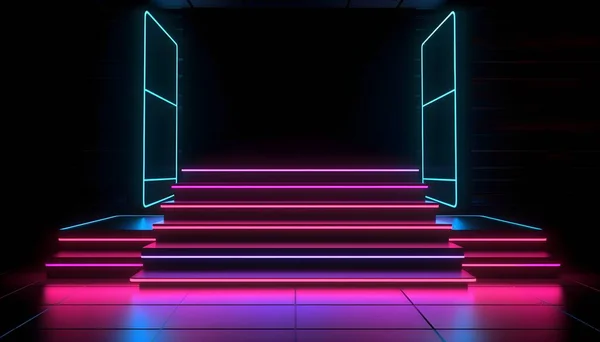 Futurista Fase Colorido Neon Luzes Palcos Quarto Fundo Pano Fundo — Fotografia de Stock