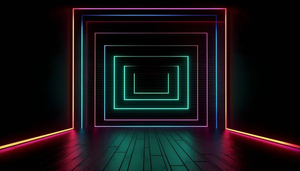 Futurisztikus Színpad Színes Neon Fények Színpadok Szoba Háttér Háttér Üres — Stock Fotó