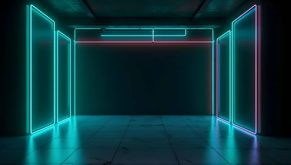 Tahap Futuristik Lampu Neon Berwarna Warni Panggung Latar Belakang Dan — Stok Foto