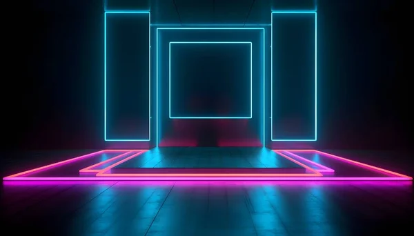 Futuristiska Scenen Färgglada Neon Ljus Scener Rum Bakgrund Och Bakgrund — Stockfoto