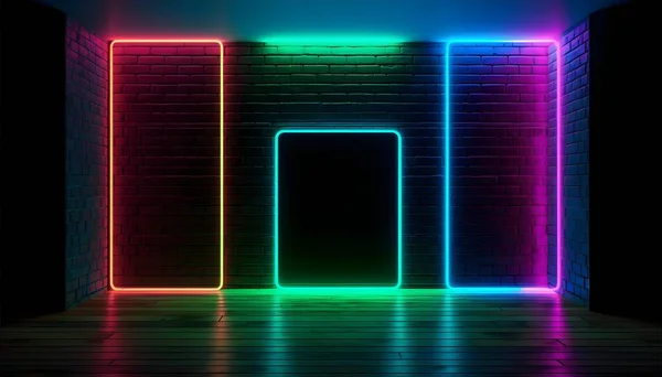 Futuristische Stage Kleurrijke Neon Lichten Podia Achtergrond Achtergrond Leeg Podium — Stockfoto