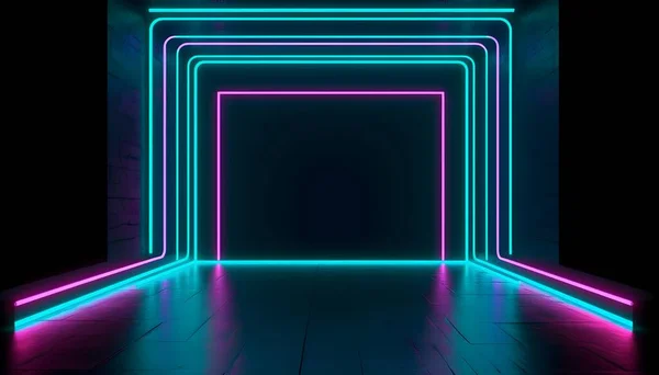 Futurystyczna Scena Kolorowe Neony Sceny Tło Tło Pokoju Puste Podium — Zdjęcie stockowe