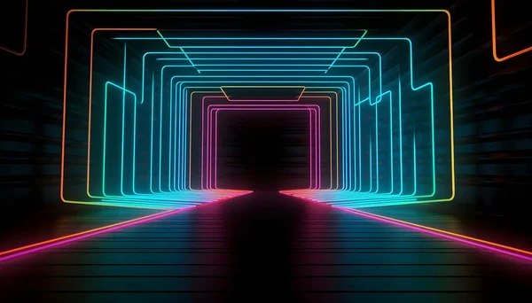 Futuristic Stage Värikäs Neon Valot Vaiheissa Huoneen Tausta Tausta Tyhjä — kuvapankkivalokuva