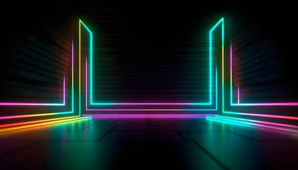 Futuristic Stage Colorful Neon Lights Stages Room Background Backdrop Empty — Stock Photo, Image