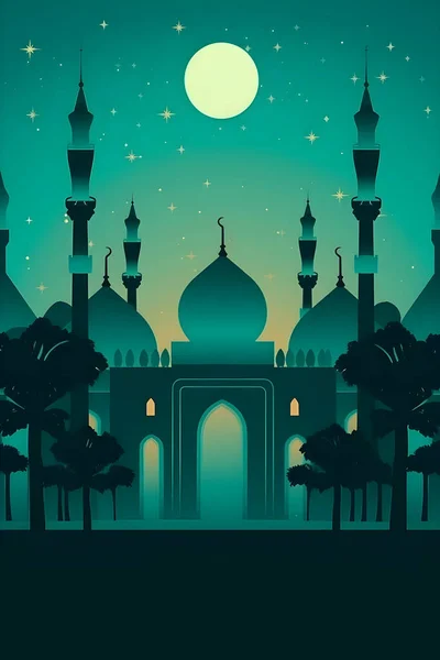 Illustration Décoration Simple Colorée Pour Happy Ramadan Eid Moubarak Brouillon — Photo