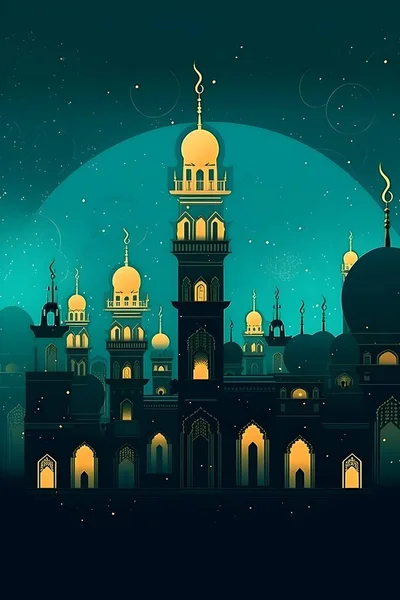 Illustrazione Colorata Semplice Decorazione Felice Ramadan Eid Mubarak Bozza Modello — Foto Stock