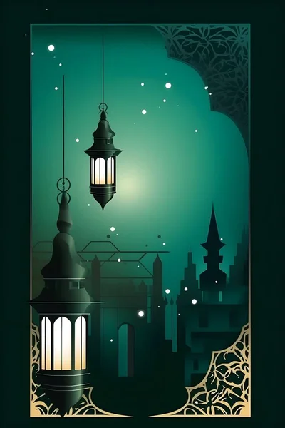 Kolorowe Proste Ilustracja Dekoracji Dla Happy Ramadan Lub Eid Mubarak — Zdjęcie stockowe