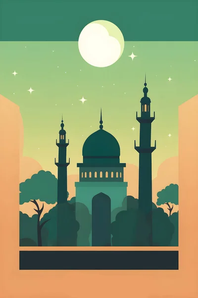 Kleurrijke Eenvoudige Decoratie Illustratie Voor Happy Ramadan Eid Mubarak Ontwerp — Stockfoto