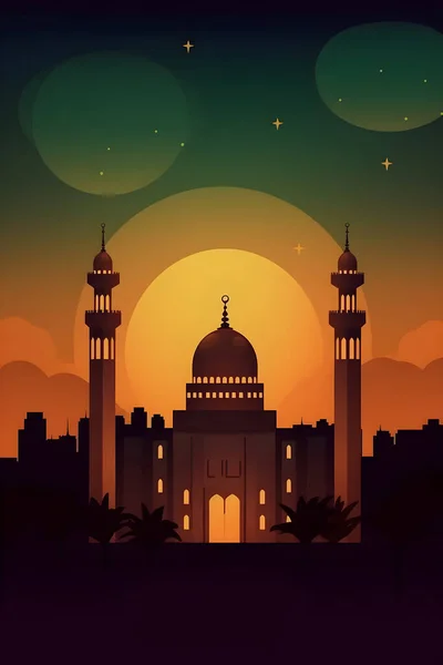 Illustrazione Colorata Semplice Decorazione Felice Ramadan Eid Mubarak Bozza Modello — Foto Stock