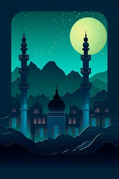 Färgglad Enkel Dekoration Illustration För Happy Ramadan Eller Eid Mubarak — Stockfoto