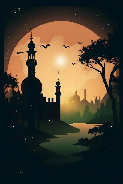 Bunte Einfache Dekoration Illustration Für Happy Ramadan Oder Eid Mubarak — Stockfoto