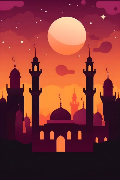 Colorful Simple Decoration Illustration Happy Ramadan Eid Mubarak Draft Greetings — Stock Photo, Image