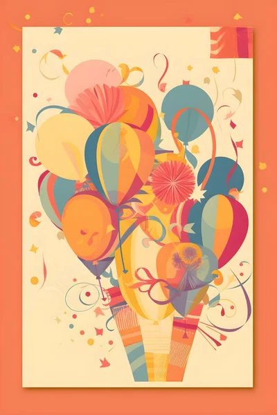 Ilustração Decorativa Simples Colorida Para Festa Aniversário Chuveiro Bebê Chuveiro — Fotografia de Stock
