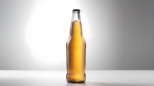 Garrafa Cerveja Pescoço Longo Vidro Com Espuma Espumosa Cerveja Simular — Fotografia de Stock