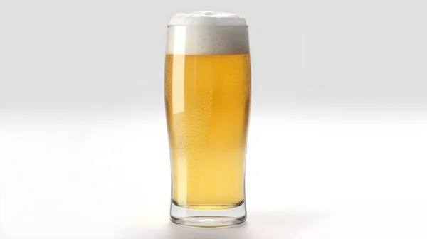 Glass Foamy Frothy Beer Mock Clean Studio Shot Isolated White — Stock Photo, Image