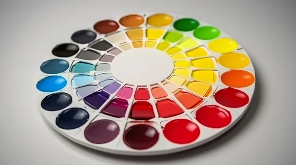 Círculo Colorido Completa Aquarela Pintura Paleta Isolada Estúdio Branco Tiro — Fotografia de Stock
