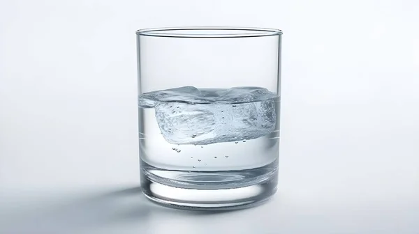 Склянка Мінеральної Води Крижаним Кубом Наполовину Повна Ізольована Білому Фоні — стокове фото