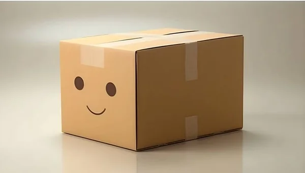 Cerrar Caja Cartón Corrugado Con Sonrisa Lado Cajas Almacenadas Material — Foto de Stock