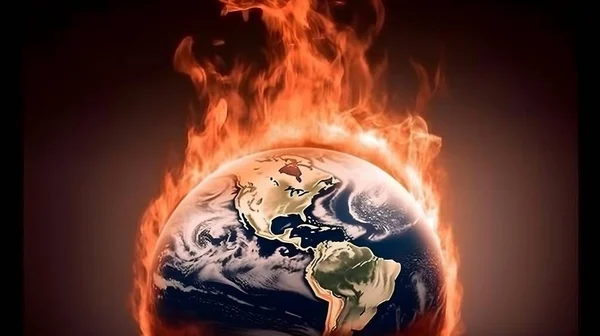 Illustration Globe Terrestre Feu Brûlant Augmentant Température Changement Climatique Brûlure — Photo