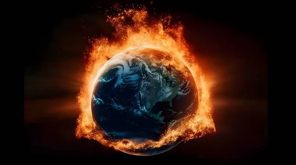 Ilustração Globo Terrestre Mundial Chamas Queimando Aumentando Temperatura Mudança Climática — Fotografia de Stock