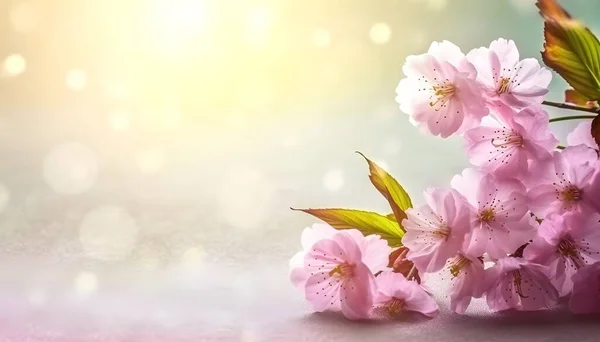 Flores Sakura Flores Cerezo Plena Floración Sobre Fondo Rosa Telón —  Fotos de Stock