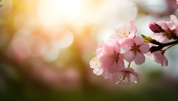 Flores Sakura Flores Cerezo Plena Floración Sobre Fondo Rosa Telón — Foto de Stock