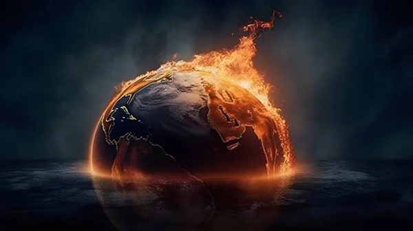 Εικονογράφηση Του Πλανήτη Στην Πυρκαγιά Καύση Αύξηση Της Θερμοκρασίας Κλιματική Εικόνα Αρχείου