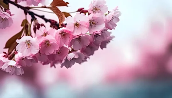 Sakura Λουλούδια Άνθη Κερασιάς Πλήρη Άνθιση Ένα Ροζ Φόντο Και Royalty Free Φωτογραφίες Αρχείου