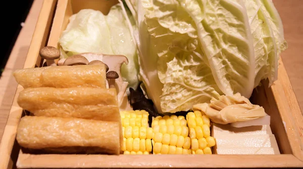 Set Verduras Para Comida Japonesa Shabu Shabu Como Aburrimiento Tofu — Foto de Stock