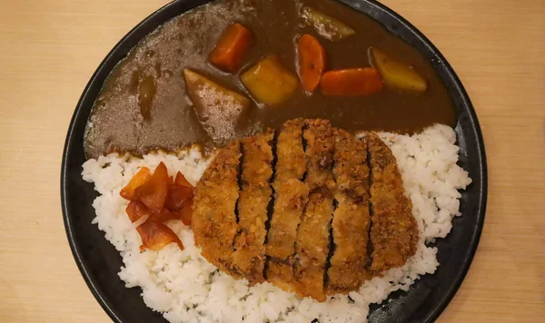 Délicieux Menu Curry Riz Poulet Katsu Bonne Présentation Placage — Photo