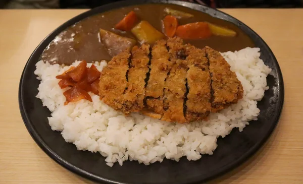 Ízletes Menü Rizs Curry Csirke Katsu Galvanizálás Bemutató — Stock Fotó