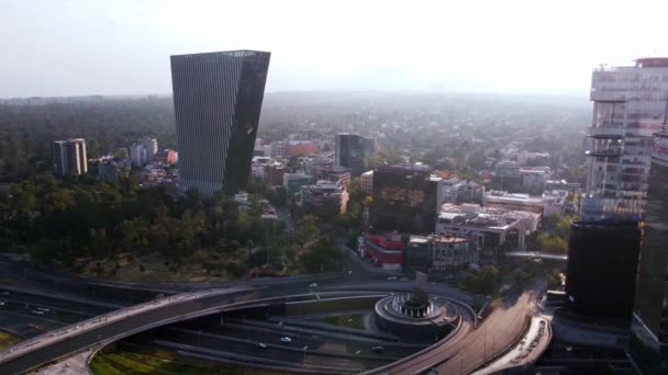 Vista Aerea Fuente Petroleos Atardecer Ciudad México — Vídeo de Stock