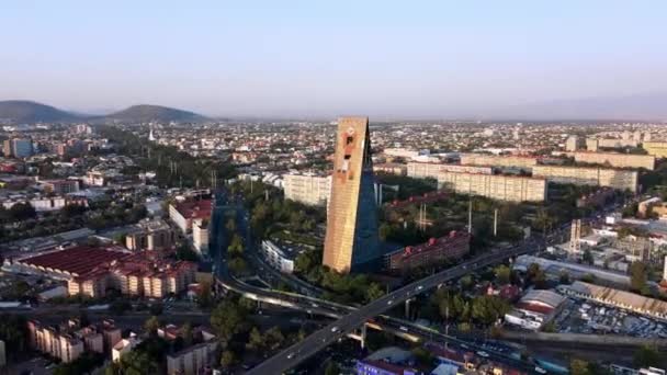 Belo Pôr Sol Voando Redor Torre Insignia Cidade México — Vídeo de Stock