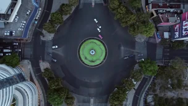 Aerial View Beautiful Sunset Fountain Diana Cazado Paseo Reforma Avenue — Stock Video